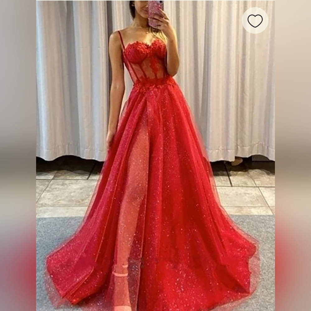 Elegant Red Lace Evening Gown